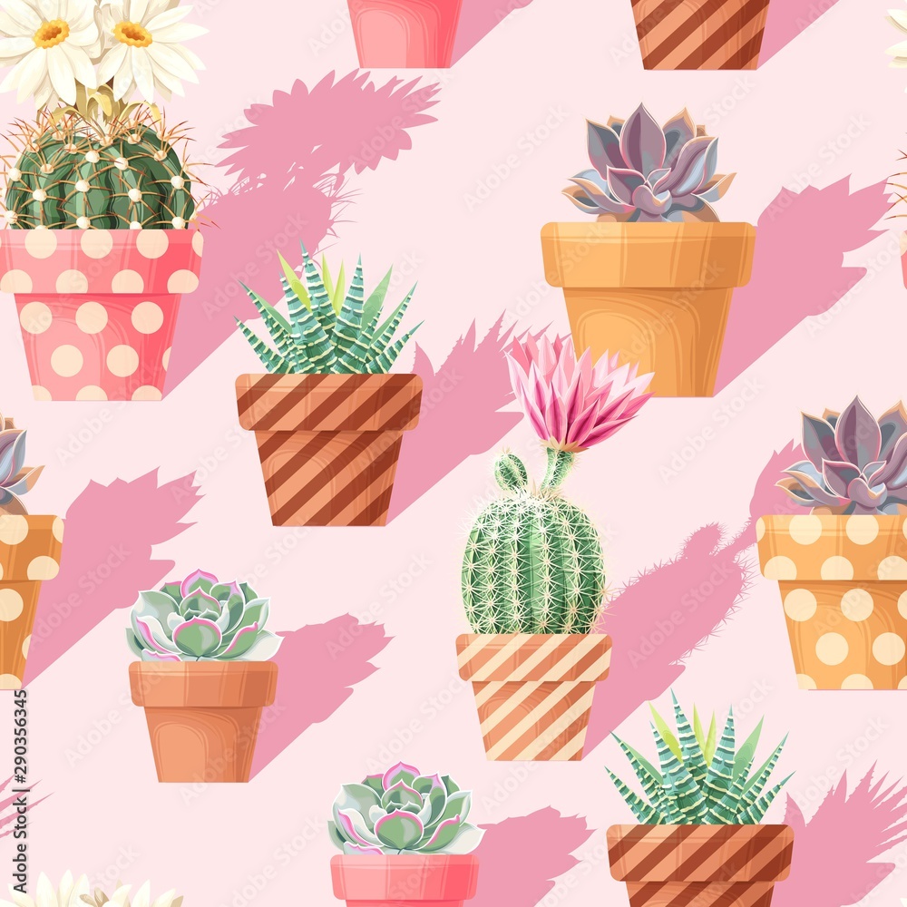 Obraz High detail succulent and cactus seamless pattern