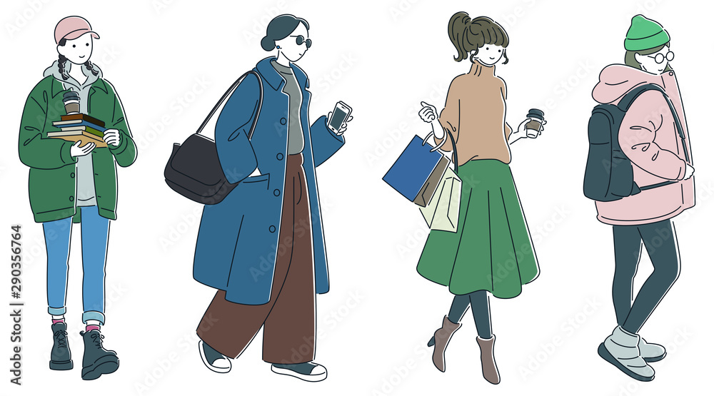 寒い冬でもおしゃれになりたい女の子のためのファッションのアイデア Stock Vector Adobe Stock