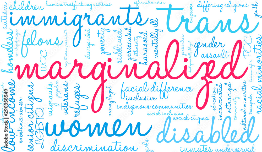 Marginalized Word Cloud on a white background. 