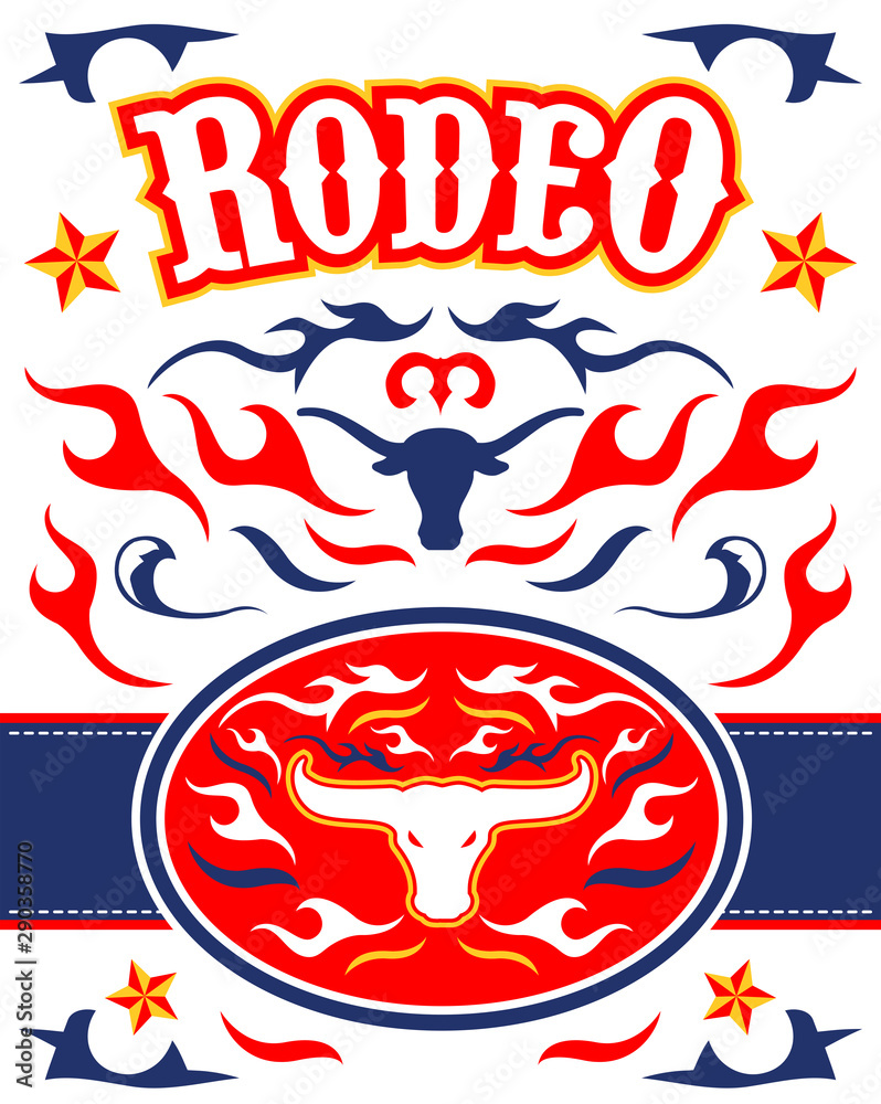 Rodeo Poster vector Design Longhorn Bull emblem.