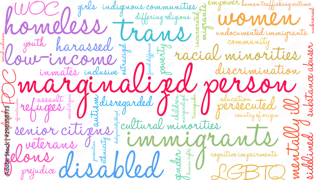 Marginalized Person Word Cloud on a white background. Marginalized Person Word Cloud on a white background.