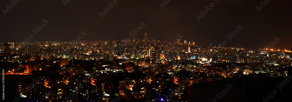 Fototapeta premium Beirut lights in the night, large picture overview of Beirut, capital of Lebanon
