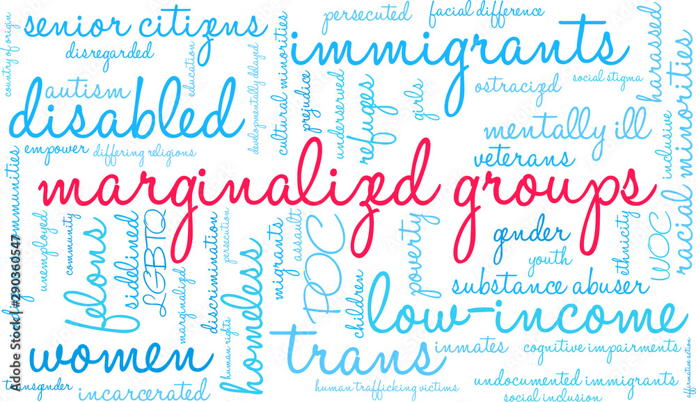 Marginalized Groups Word Cloud on a white background. Marginalized Groups Word Cloud on a white background.