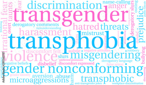Transphobia Word Cloud on a white background. 