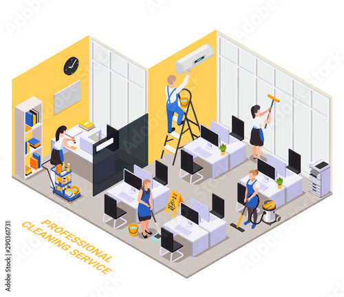 Isometric Cleaning Office Composition