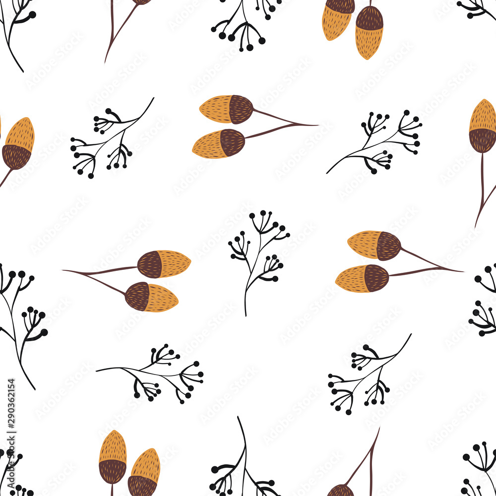 Hand drawn seamless pattern with  autumn colorful leaves, autumn mood, harvest