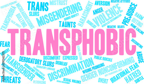 Transphobic Word Cloud on a white background. 