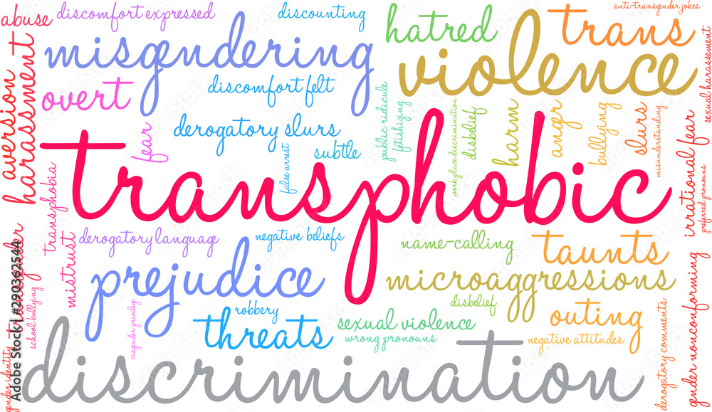 Transphobic Word Cloud on a white background. 