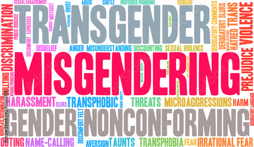 Misgendering Transgender Word Cloud on a white background. 