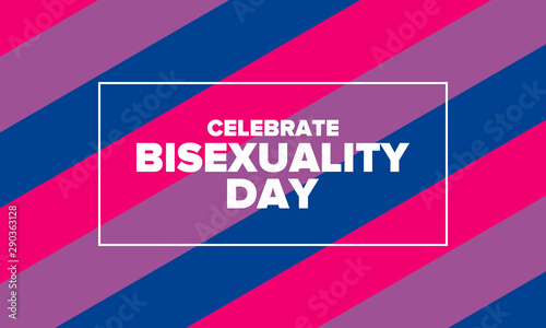 Celebrate Bisexuality Day. Bisexual Pride and Bi Visibility Day. Bisexual flag. Coming out. Celebrated annual in September 23. Festival and parade. Poster, card, banner, template, background. Vector