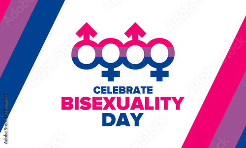 Celebrate Bisexuality Day. Bisexual Pride and Bi Visibility Day. Bisexual flag. Coming out. Celebrated annual in September 23. Festival and parade. Poster, card, banner, template, background. Vector