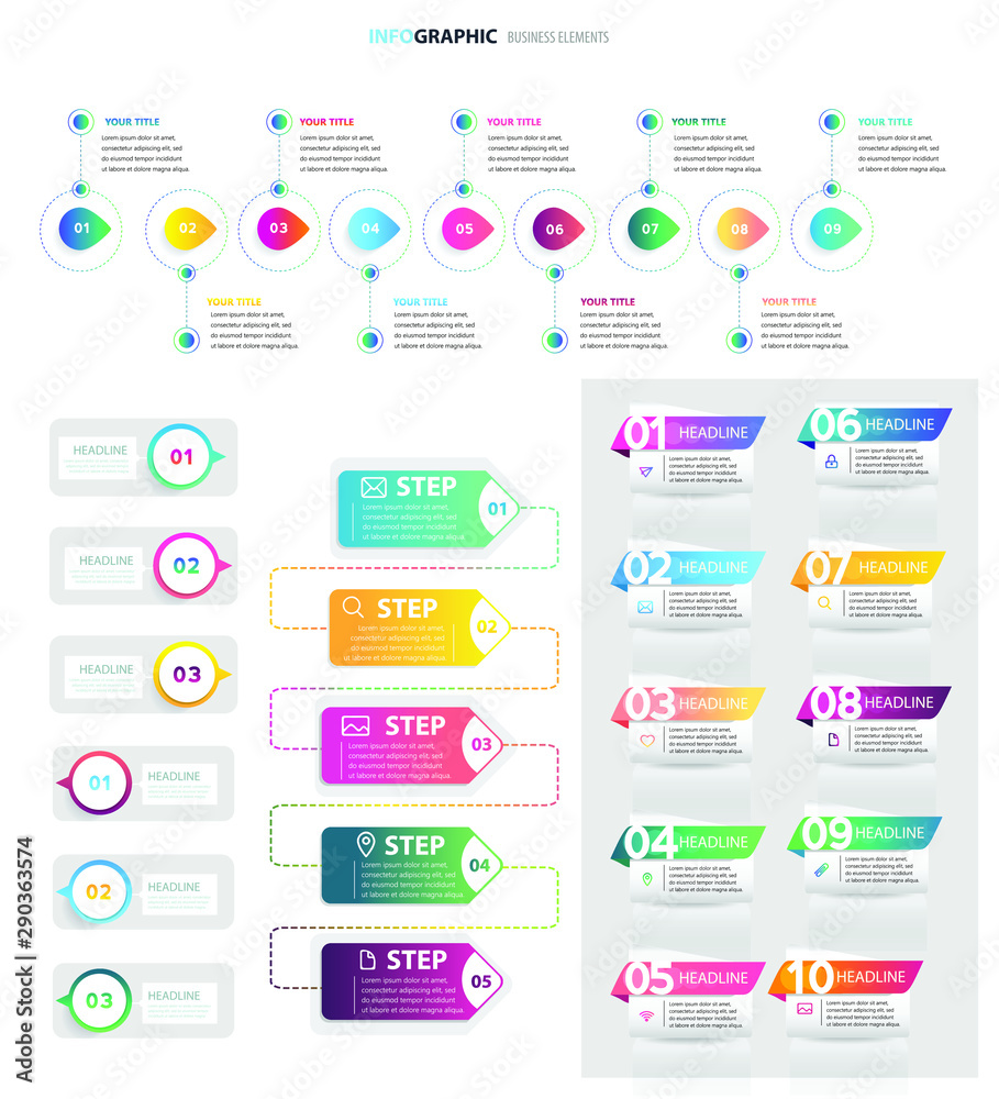 Set of abstract infographic template with a six steps for success. Business circle template with options for brochure, diagram, workflow, timeline, web design. Vector EPS 10