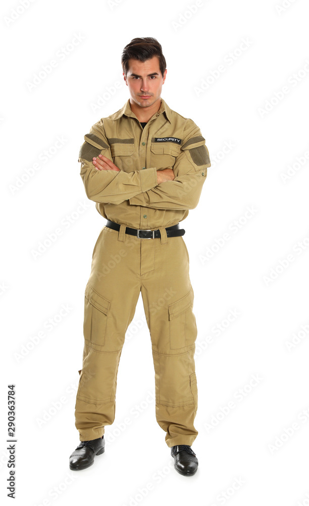 Male security guard in uniform on white background Male security guard in uniform on white background