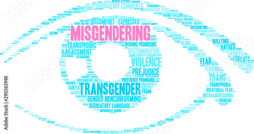 Misgendering Word Cloud on a white background. 