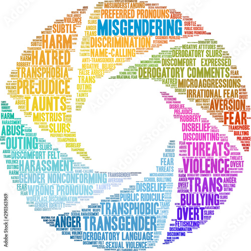Misgendering Transgender Word Cloud on a white background. 