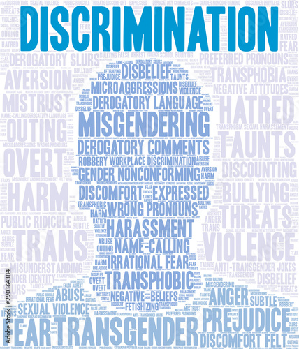 Discrimination Transgender Word Cloud on a white background. 