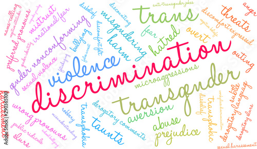 Discrimination of Transgender People Word Cloud on a white background. 
