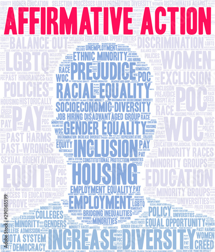 Affirmative Action Word Cloud on a white background. 