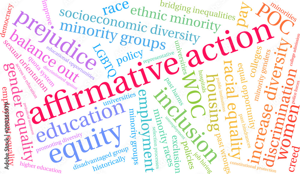 Affirmative Action Word Cloud on a white background. Affirmative Action Word Cloud on a white background.