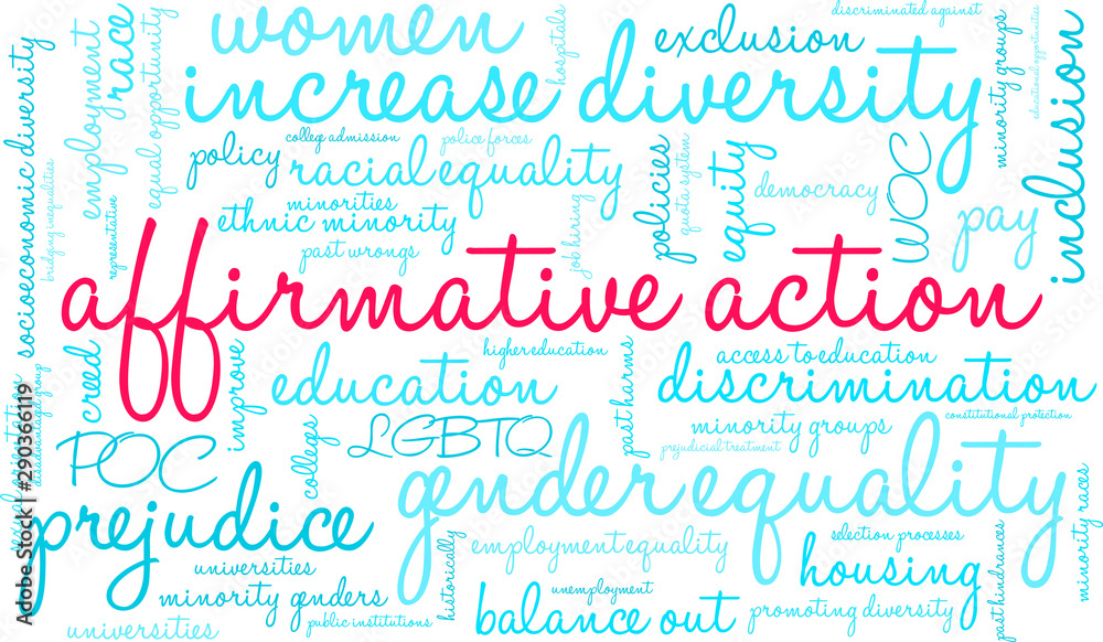 Affirmative Action Word Cloud on a white background. 