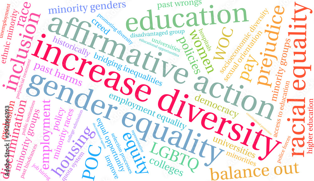 Obraz premium Increase Diversity Word Cloud on a white background. 
