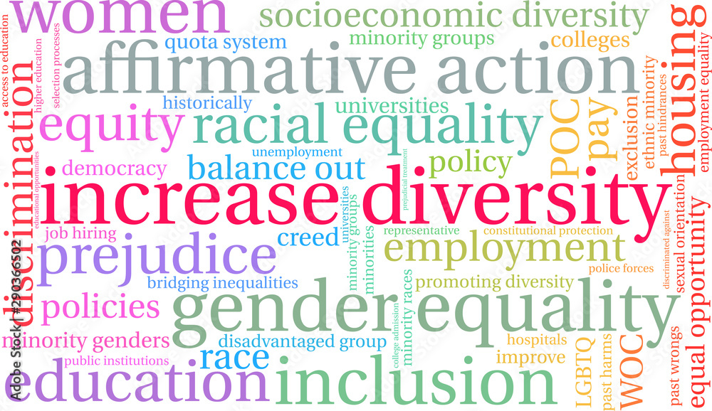 Increase Diversity Word Cloud on a white background. 