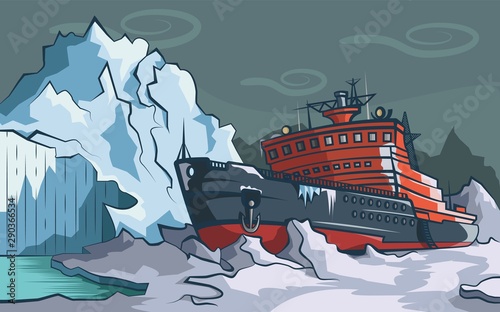 Icebreaker in the ice of the Arctic Ocean