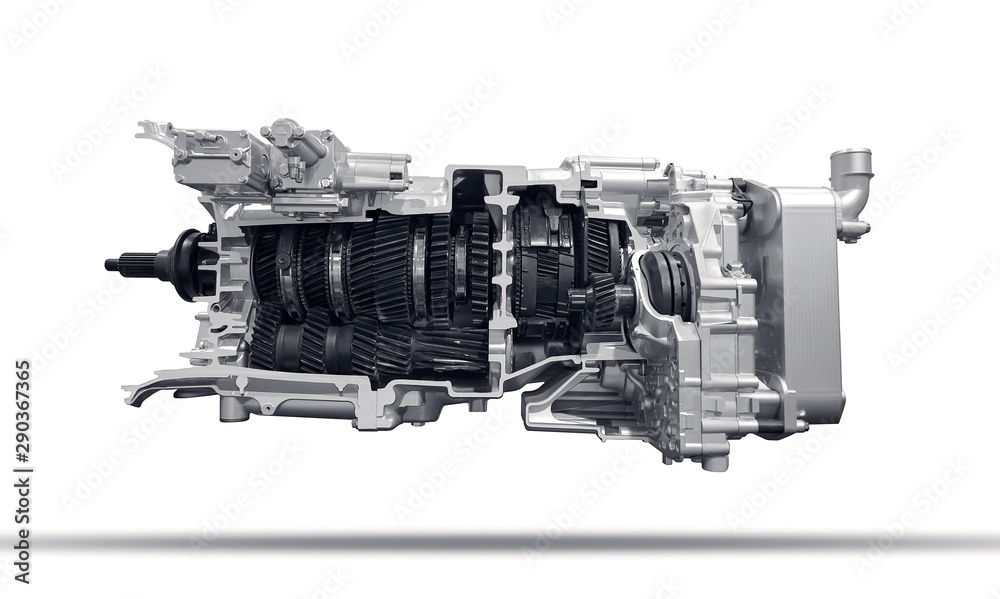 Modern heavy duty automatic transmission of a truck isolated over white background Modern heavy duty automatic transmission of a truck isolated over white background