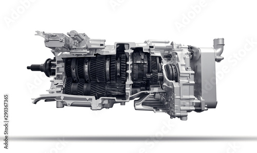Modern heavy duty automatic transmission of a truck isolated over white background photo