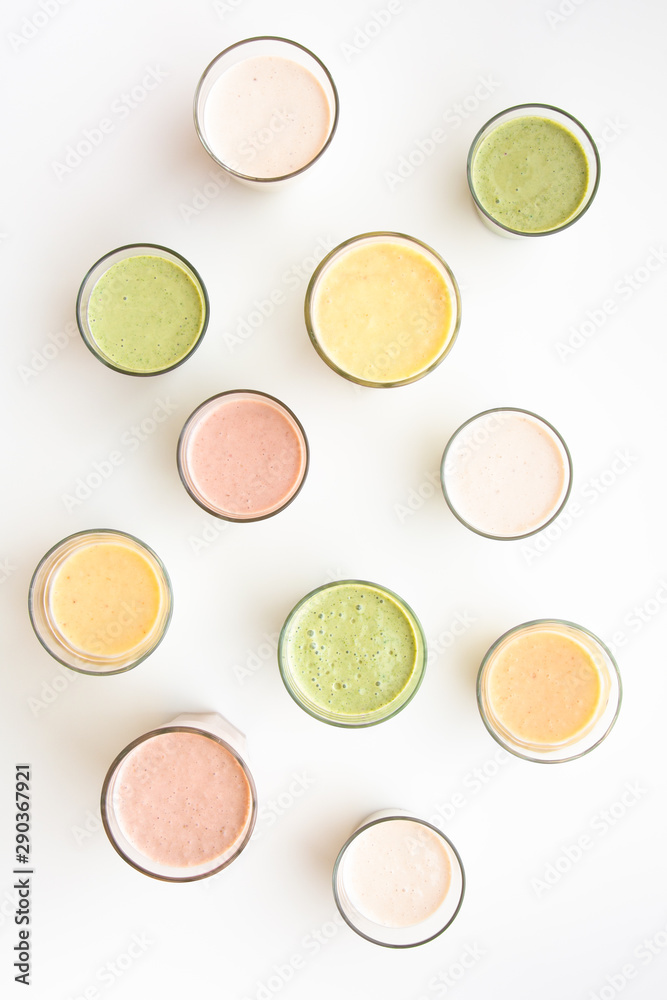 Overhead view of red maca and rosehip powder smoothies Overhead view of red maca and rosehip powder smoothies