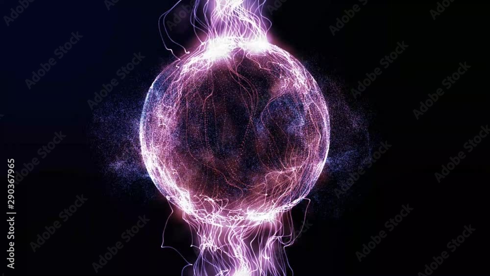 Blue plasma planet in space. Rotating energy ball with beautiful energy charges. Water planet