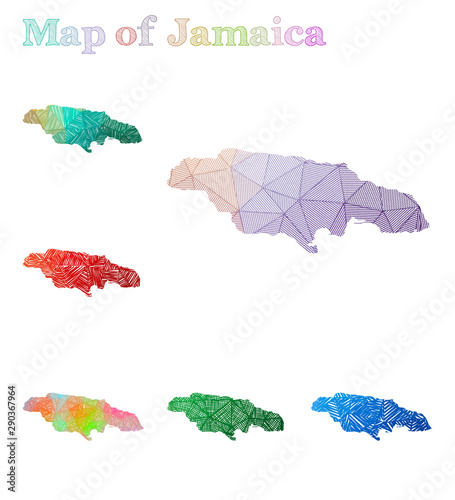 Hand-drawn map of Jamaica. Colorful country shape. Sketchy Jamaica maps collection. Vector illustration.