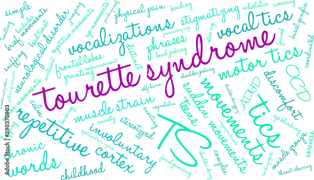 Tourette Syndrome Word Cloud on a white background. 