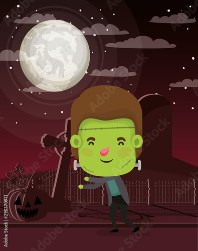 halloween season scene with boy costume frankenstein
