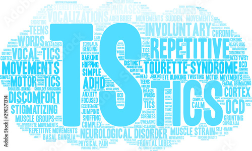 TS Tourette Syndrome Word Cloud on a white background. 