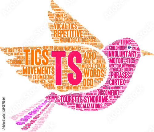 TS Tourette Syndrome Word Cloud on a white background. 