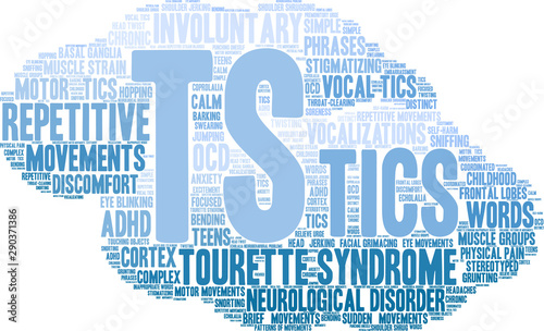 TS Tourette Syndrome Word Cloud on a white background. 