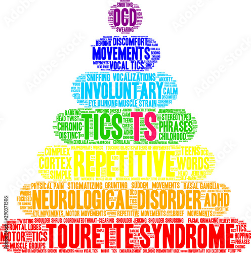TS Tourette Syndrome Word Cloud on a white background. 