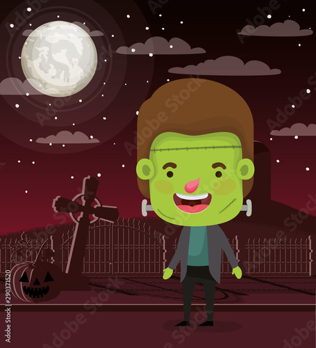 halloween season scene with boy costume frankenstein