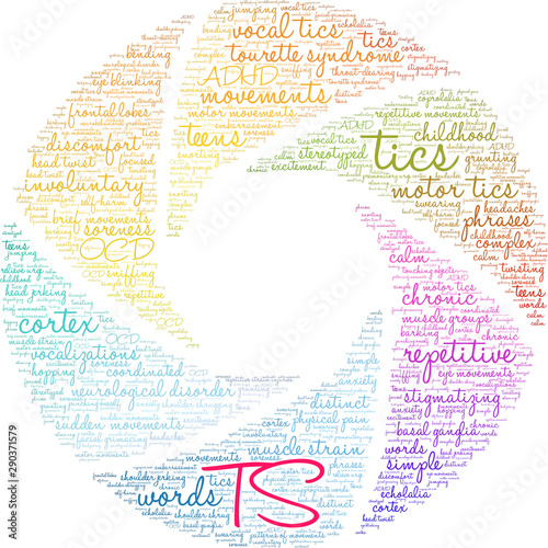 TS Tourette Syndrome Word Cloud on a white background. 