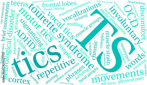 TS Tourette Syndrome Word Cloud on a white background. 