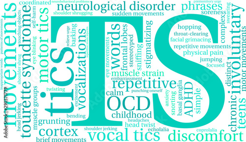 TS Tourette Syndrome Word Cloud on a white background. 