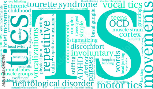 TS Tourette Syndrome Word Cloud on a white background. 