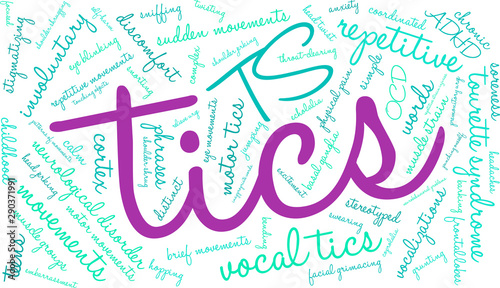 Tics with Tourette's Word Cloud on a white background. 