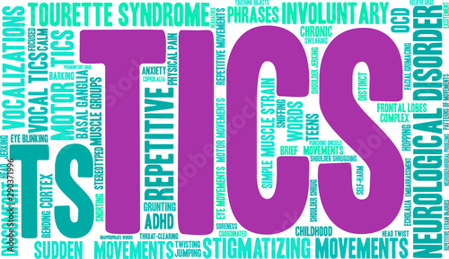Tics with Tourette's Word Cloud on a white background. 