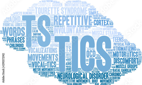 Tics with Tourette's Word Cloud on a white background. 