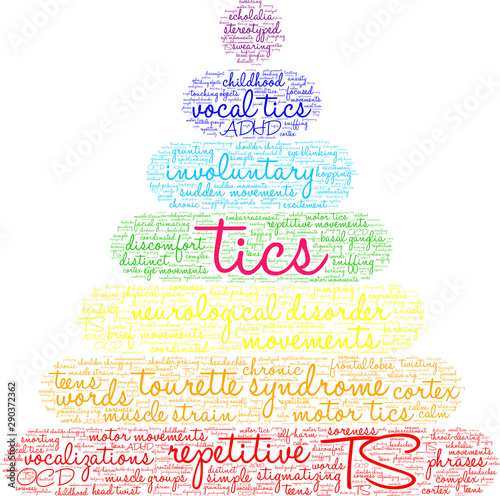 Tics with Tourette's Word Cloud on a white background. 