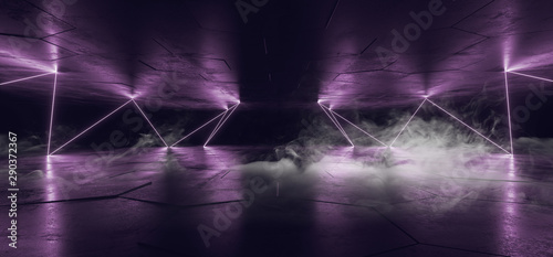 Smoke Sci Fi Neon Glowing Lights Purple Pink Violet  Background Laser Gate Lines Floor Lasers Stage Show Night Retro Futuristic Modern Empty Concrete Grunge Virtual Dark 3D Rendering © IM_VISUALS