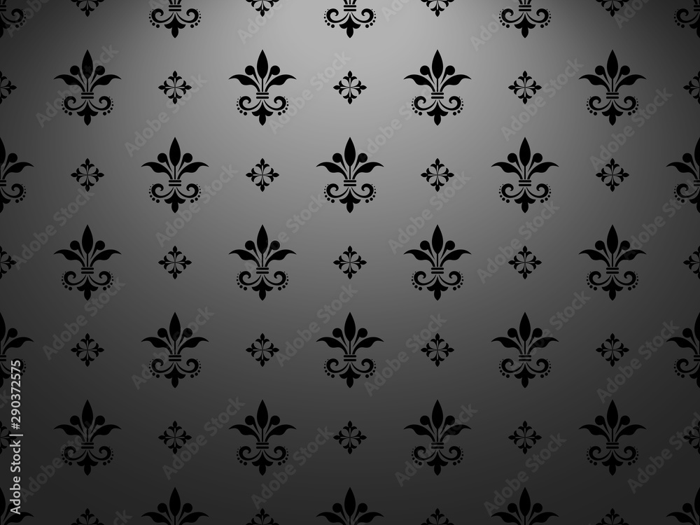 Fototapeta premium Wallpaper in the style of Baroque. Seamless vector background. Black floral ornament. Graphic pattern for fabric, wallpaper, packaging. Ornate Damask flower ornament