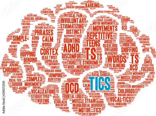 Tics Word Cloud  on a white background. 